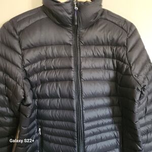 L-RL Ralph Lauren Active black quilted puffer zip up coat & zip pockets no hood